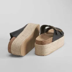 New Sandalia bio plataforma dos hebillas negra Mujer Sandalias Bio Y Menorquinas