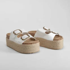 Clearance Sandalia bio plataforma dos hebillas blanca Mujer Sandalias Bio Y Menorquinas