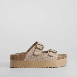 Sandalia bio plataforma rallada rosa Mujer Sandalias Bio Y Menorquinas