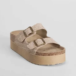 Sandalia bio plataforma rallada rosa Mujer Sandalias Bio Y Menorquinas