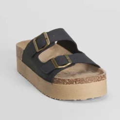 Hot Sandalia bio plataforma rayada negra Mujer Sandalias Bio Y Menorquinas