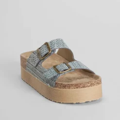 Sale Sandalia bio plataforma rallada azul Mujer Sandalias Bio Y Menorquinas