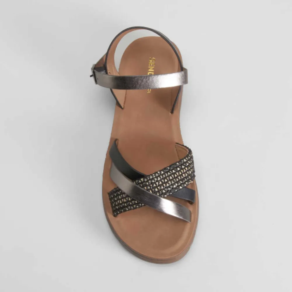 Outlet Sandalia bio tricolor negra Mujer Sandalias Cuña|Sandalias Bio Y Menorquinas