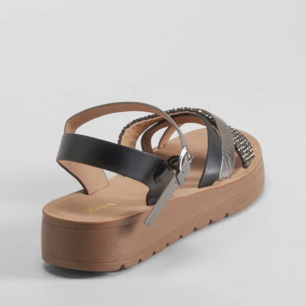 Outlet Sandalia bio tricolor negra Mujer Sandalias Cuña|Sandalias Bio Y Menorquinas