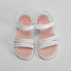 Sandalia con brillo de yute y piel blanca Sandalias