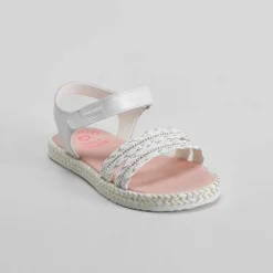 Sandalia con brillo de yute y piel blanca Sandalias