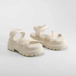 Best Sandalia cruzada chunky blanca Mujer Sandalias Planas