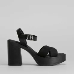 Outlet Sandalia cruzada tacón plataforma piel Mujer Sandalias Tacón