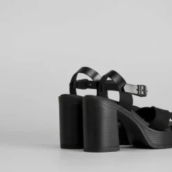 Outlet Sandalia cruzada tacón plataforma piel Mujer Sandalias Tacón