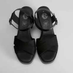 Outlet Sandalia cruzada tacón plataforma piel Mujer Sandalias Tacón