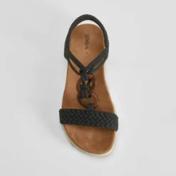 Online Sandalia cuña aros madera negra Mujer Sandalias Cuña