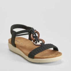 Online Sandalia cuña aros madera negra Mujer Sandalias Cuña