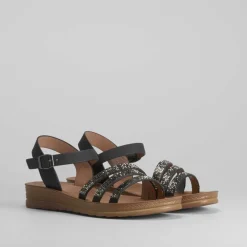 Sandalia cuña baja brillos Mujer Sandalias Planas