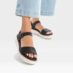 Sale Sandalia cuña baja negra Mujer Sandalias Cuña