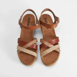 Hot Sandalia cuña camel Mujer Sandalias Cuña