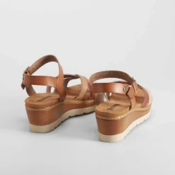 Hot Sandalia cuña camel Mujer Sandalias Cuña