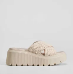 Discount Sandalia cuña chunky pala beige Mujer Sandalias Cuña
