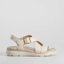 Sandalia cuña cierre velcro beige Mujer Sandalias Cuña|Sandalias Confort