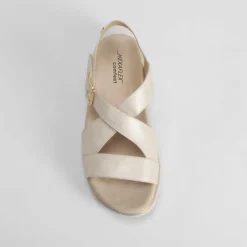 Sandalia cuña cierre velcro beige Mujer Sandalias Cuña|Sandalias Confort