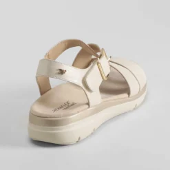Sandalia cuña cierre velcro beige Mujer Sandalias Cuña|Sandalias Confort