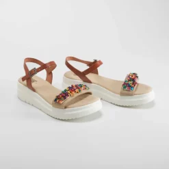 Online Sandalia cuña de piel abalorios multicolor OH GIRL Sandalias