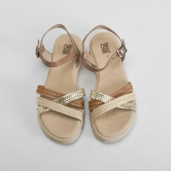 Clearance Sandalia cuña de piel beige OH GIRL Sandalias
