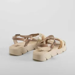 Clearance Sandalia cuña de piel beige OH GIRL Sandalias