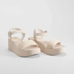 Sandalia cuña plataforma beige Mujer Sandalias Plataforma|Sandalias Cuña
