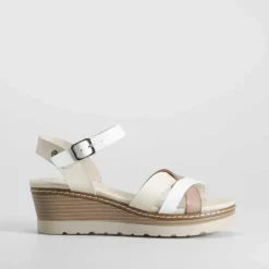 Discount Sandalia cuña tiras blanca Mujer Sandalias Cuña