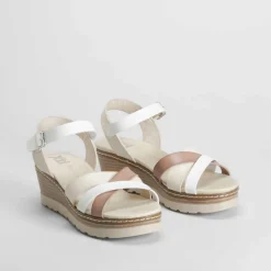 Discount Sandalia cuña tiras blanca Mujer Sandalias Cuña