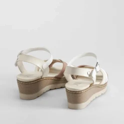 Discount Sandalia cuña tiras blanca Mujer Sandalias Cuña
