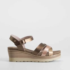 New Sandalia cuña tiras bronce Mujer Sandalias Cuña