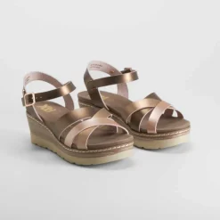 New Sandalia cuña tiras bronce Mujer Sandalias Cuña