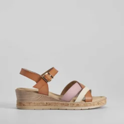 Clearance Sandalia cuña tiras multicolor Mujer Sandalias Cuña