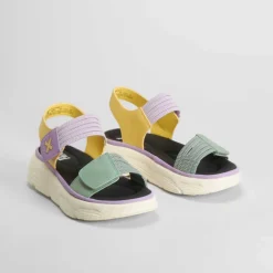 Sandalia cuña tiras perfos multicolor Mujer Sandalias Cuña|Sandalias Planas