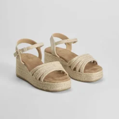 Best Sandalia cuña yute beige Mujer Sandalias Cuña