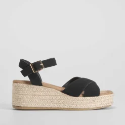 Best Sandalia cuña yute cruzada negra Mujer Sandalias Cuña