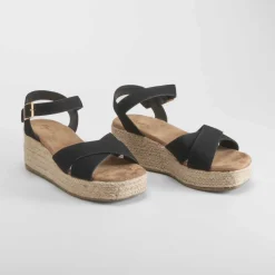 Best Sandalia cuña yute cruzada negra Mujer Sandalias Cuña