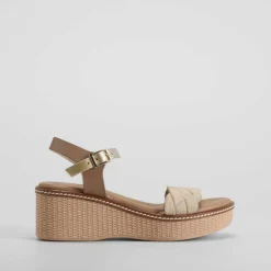 Best Sandalia de cuña de piel beige Mujer Sandalias Tacón