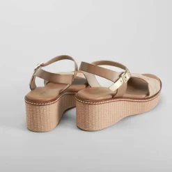 Best Sandalia de cuña de piel beige Mujer Sandalias Tacón