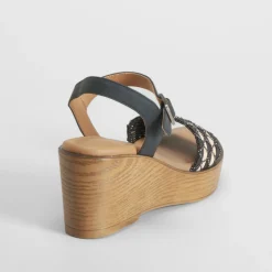 Outlet Sandalia de cuña madera negra Mujer Sandalias Cuña