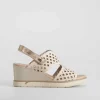 Clearance Sandalia de cuña smash de piel beige Mujer Sandalias Cuña|Sandalias Confort
