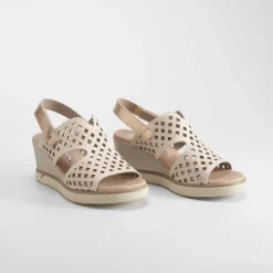 Clearance Sandalia de cuña smash de piel beige Mujer Sandalias Cuña|Sandalias Confort