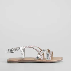 Outlet Sandalia de piel cruce trenzada plata OH GIRL Sandalias