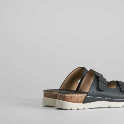 Sale Sandalia de piel destalonada negra Mujer Sandalias Confort|Sandalias Planas
