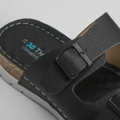 Sale Sandalia de piel destalonada negra Mujer Sandalias Confort|Sandalias Planas
