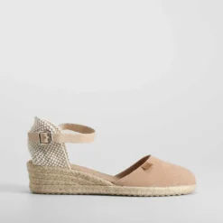 Clearance Sandalia de yute de cuña piel rosa palo Mujer Espartos|Sandalias Cuña