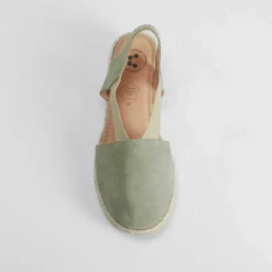 Sandalia de yute de cuña piel verde claro Mujer Espartos|Sandalias Cuña