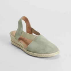 Sandalia de yute de cuña piel verde claro Mujer Espartos|Sandalias Cuña