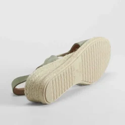 Sandalia de yute de cuña piel verde claro Mujer Espartos|Sandalias Cuña